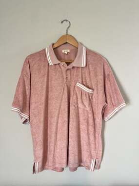 POL, Mens Retro 70s Terry Cloth Polo Short Sleeve, Mauve, Preppy,L